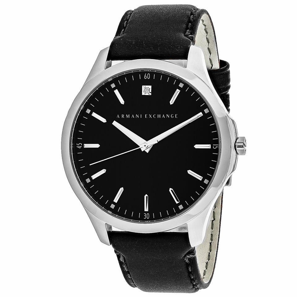 armaniexchange经典黑色表盘真皮表带防水石英男表ax2182