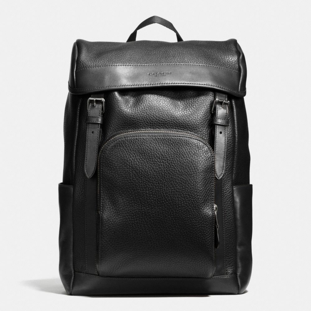 coach 男款 荔枝纹真皮出差旅行包运动包双肩包 黑色 f72311-blk