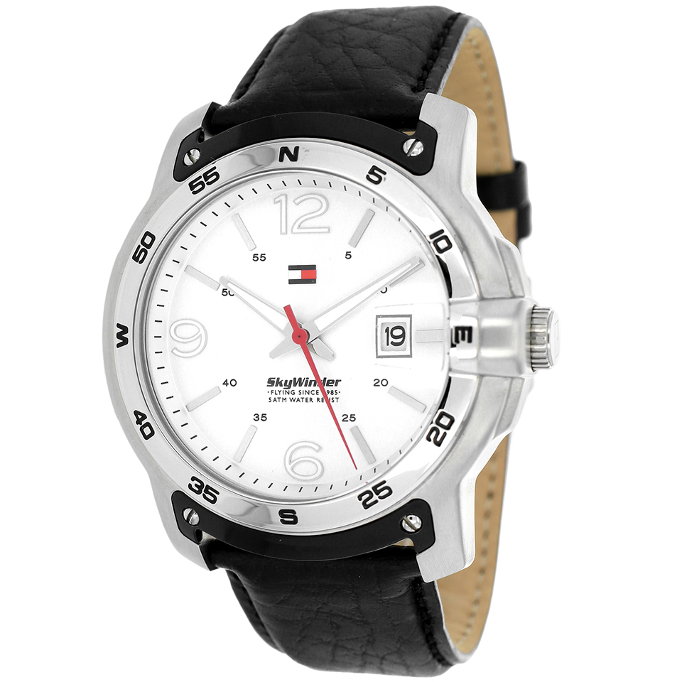 【男款】tommy hilfiger skywinder 白色真皮表带防水石英男表