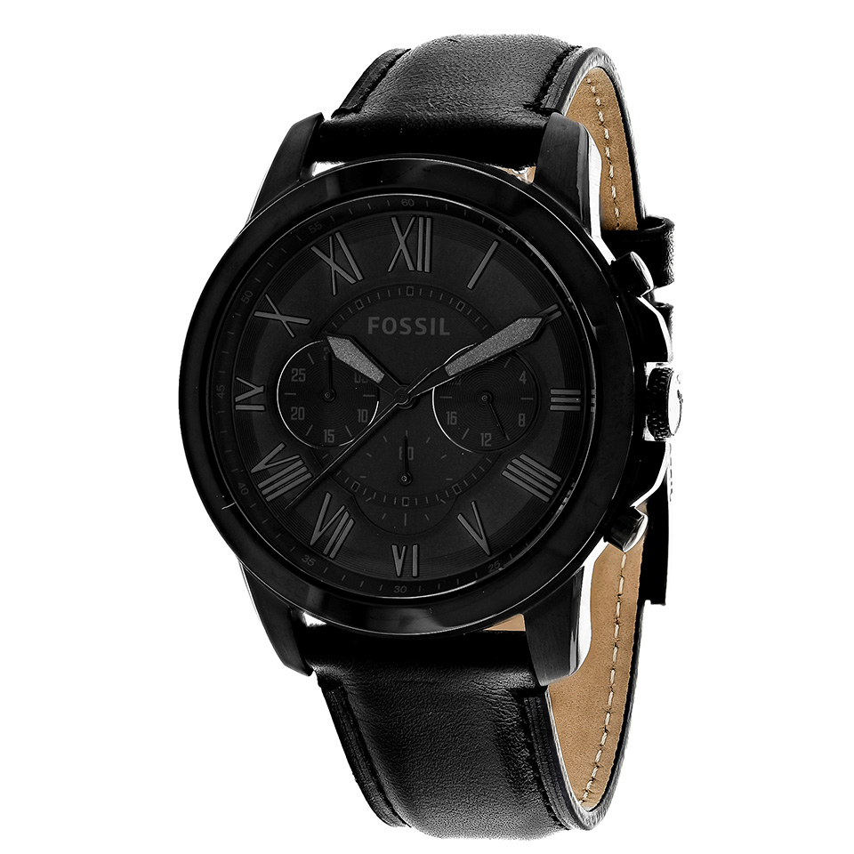 diesel & fossil 手表 fossil grant chronograph 黑色表盘真皮表带
