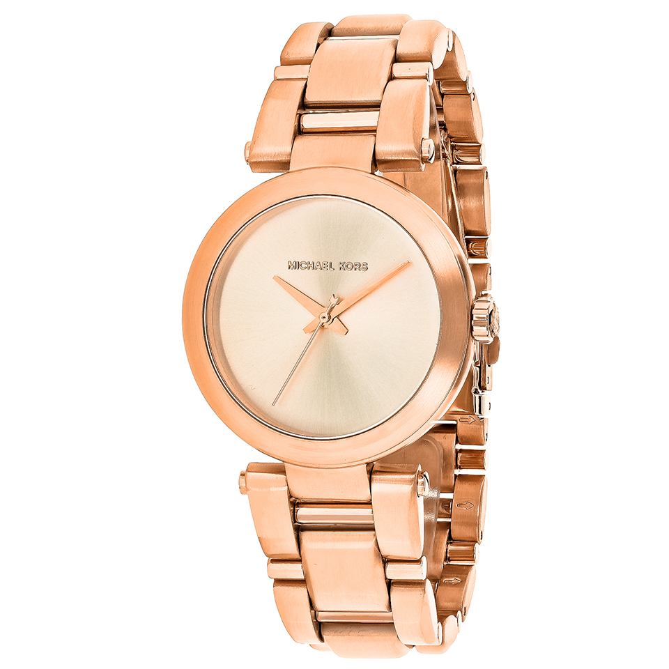 michaelkorsdelray玫瑰金表盘不锈钢表带防水石英女表mk3518