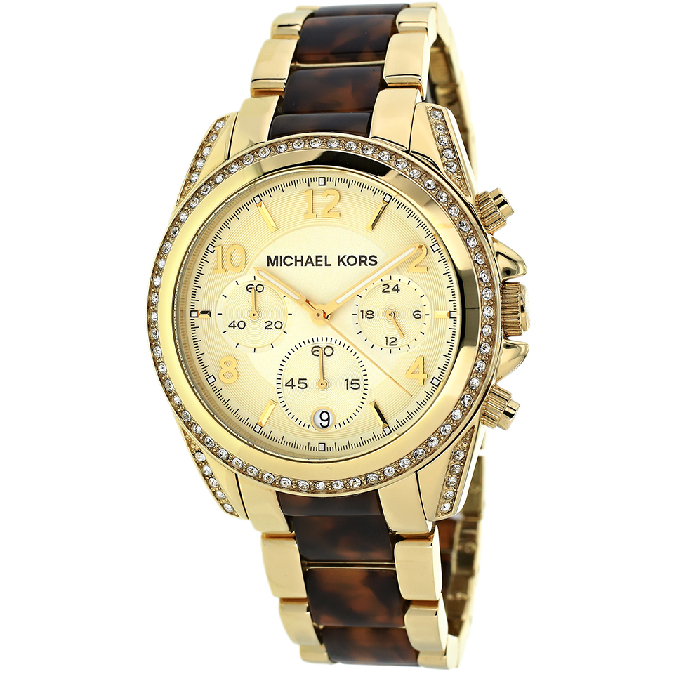 michael kors blair 金色表盘不锈钢表带防水石英女表 mk6094