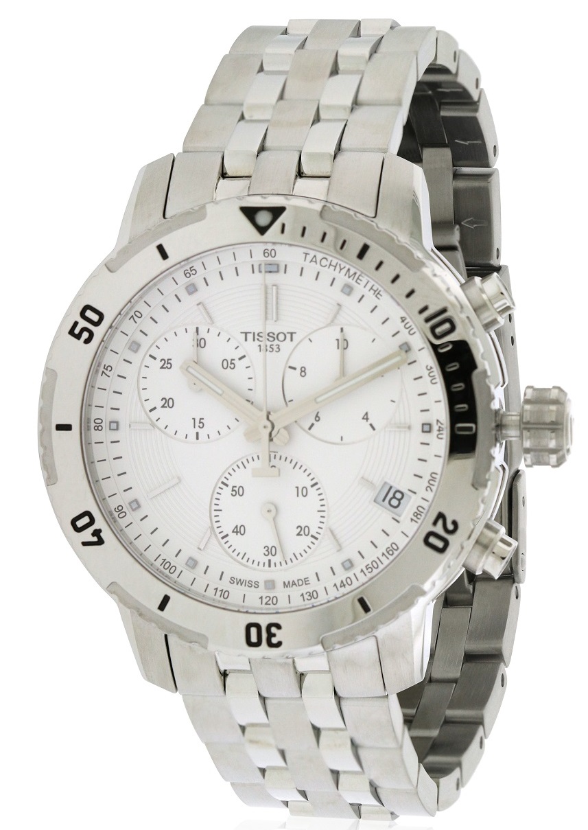 tissot prs 200 系列 银色表盘不锈钢表带男士防水石英计时码表 t